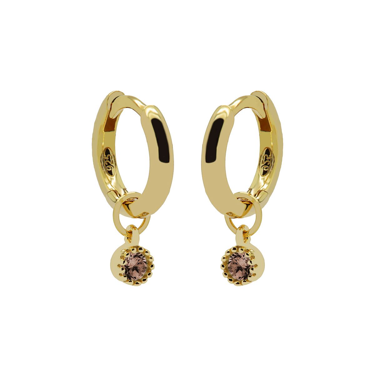 Karma Hinged Hoops Symbols Dotty Zirconia COFFEE Goldplated 12MM - A66GP_CO oorbellen