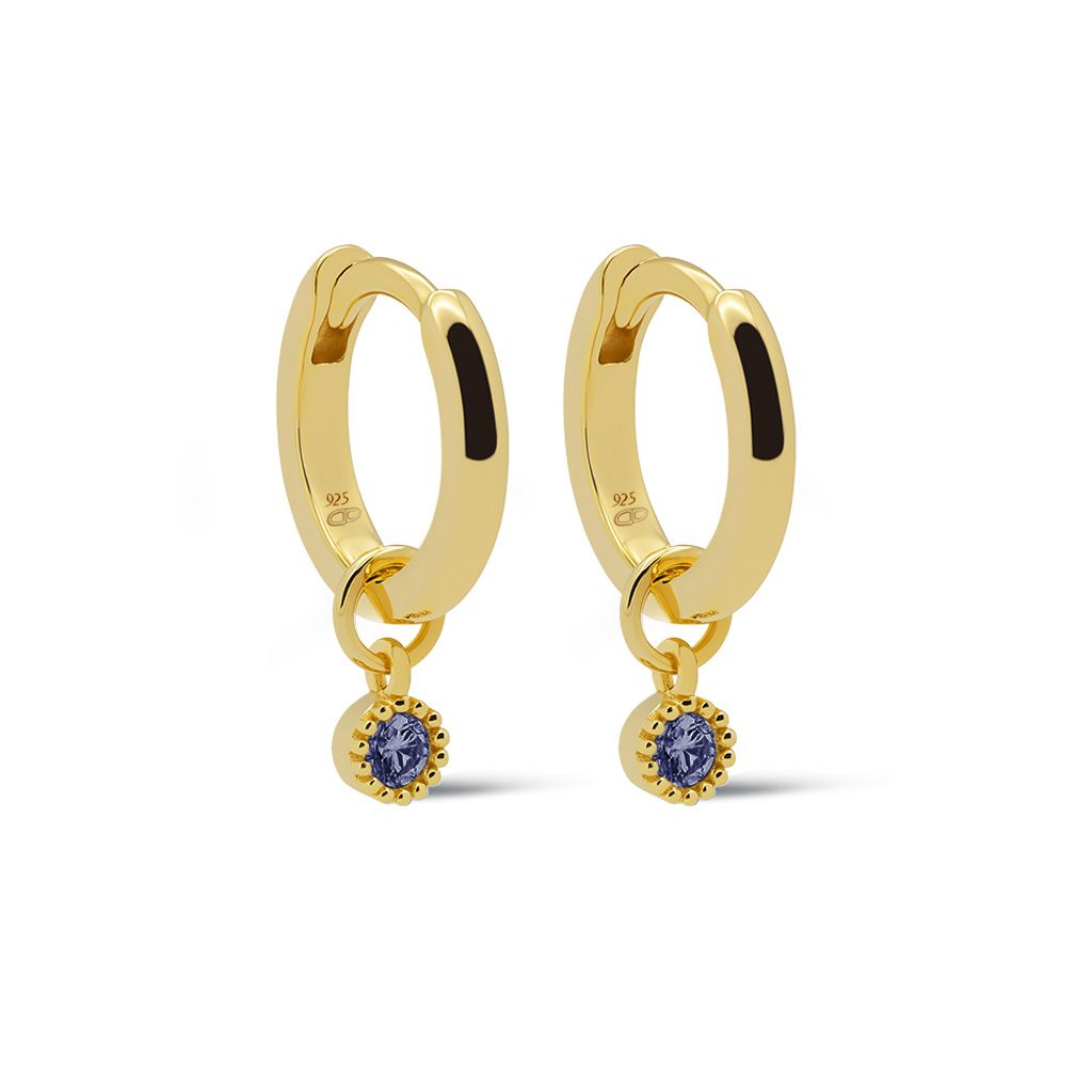 Karma Hinged Hoops Symbols Dotty Zirconia JEANS BLUE Goldplated 12MM - A66GP_JB oorbellen