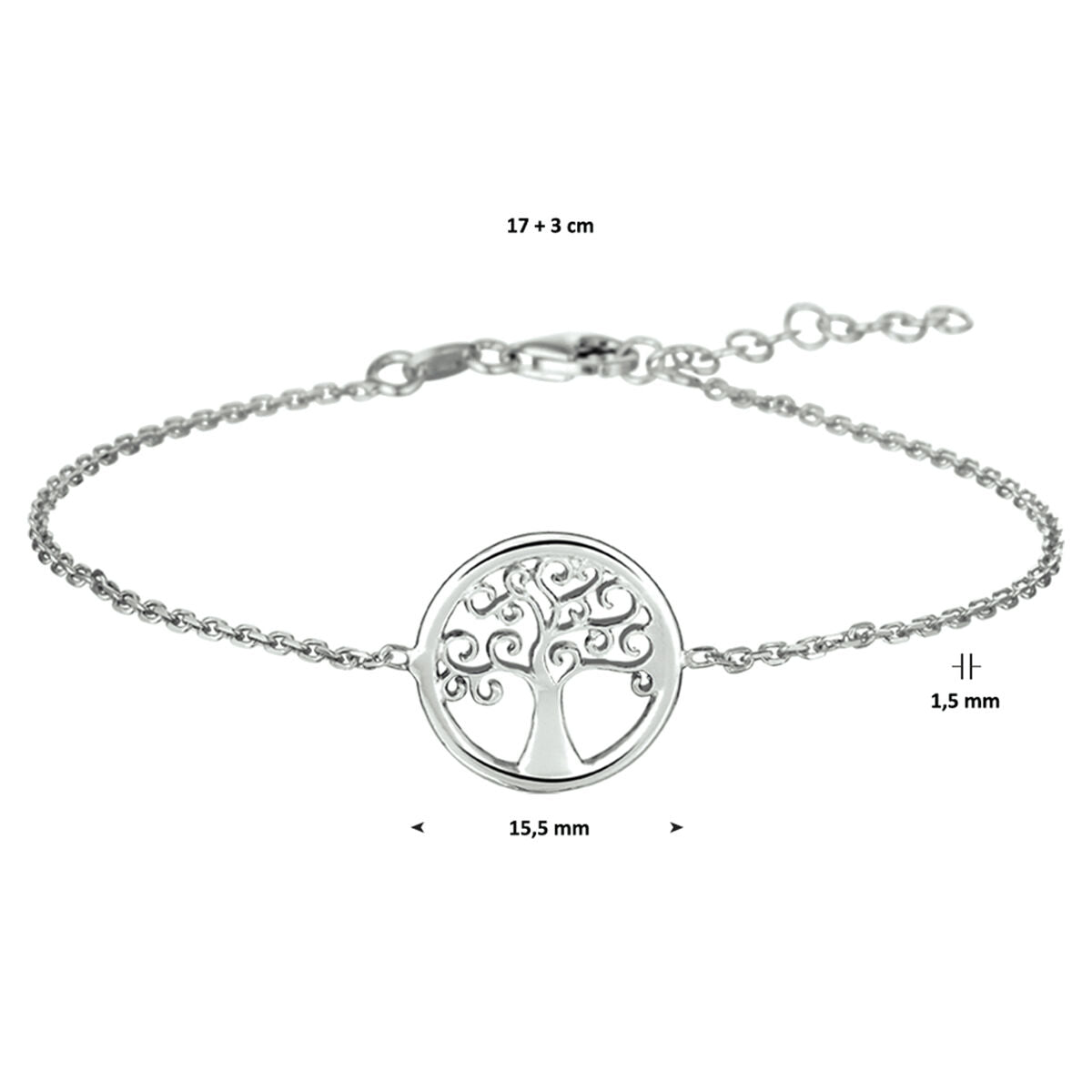 Armband levensboom 17 + 3 cm zilver gerhodineerd