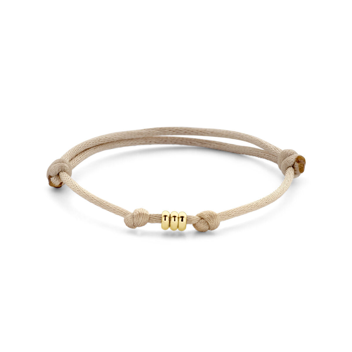 Fantasy Collection Armband satijn beige 13 - 26 cm 14K goud met rubber/nylon/leer