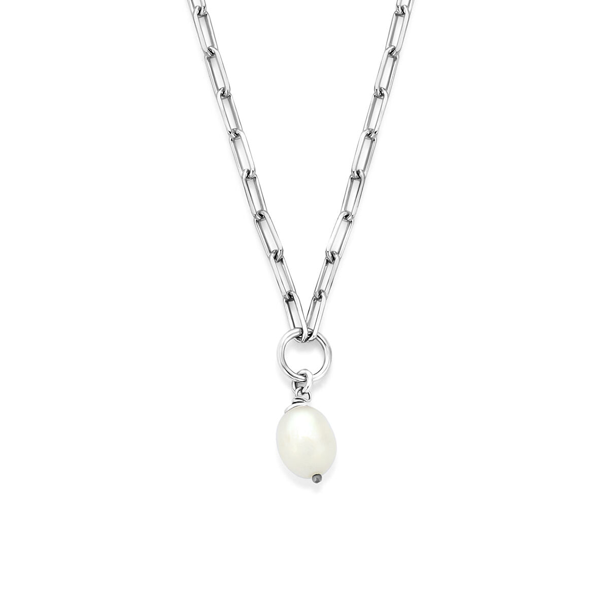 Collier parel 40,5 + 5 cm zilver gerhodineerd