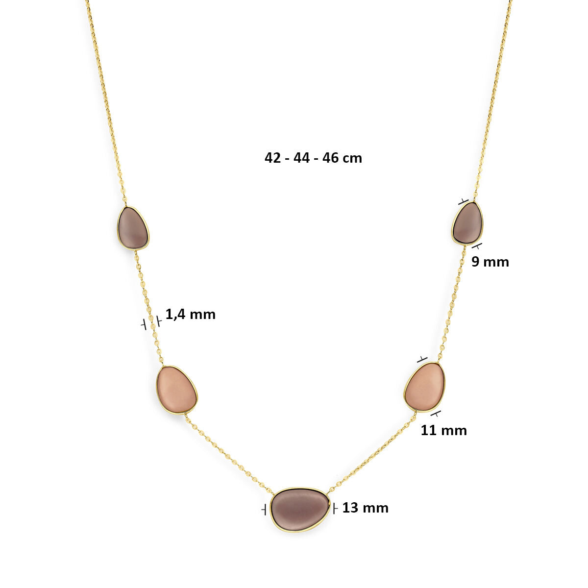 Collier maanstenen 14K geelgoud 42 - 44 - 46 cm