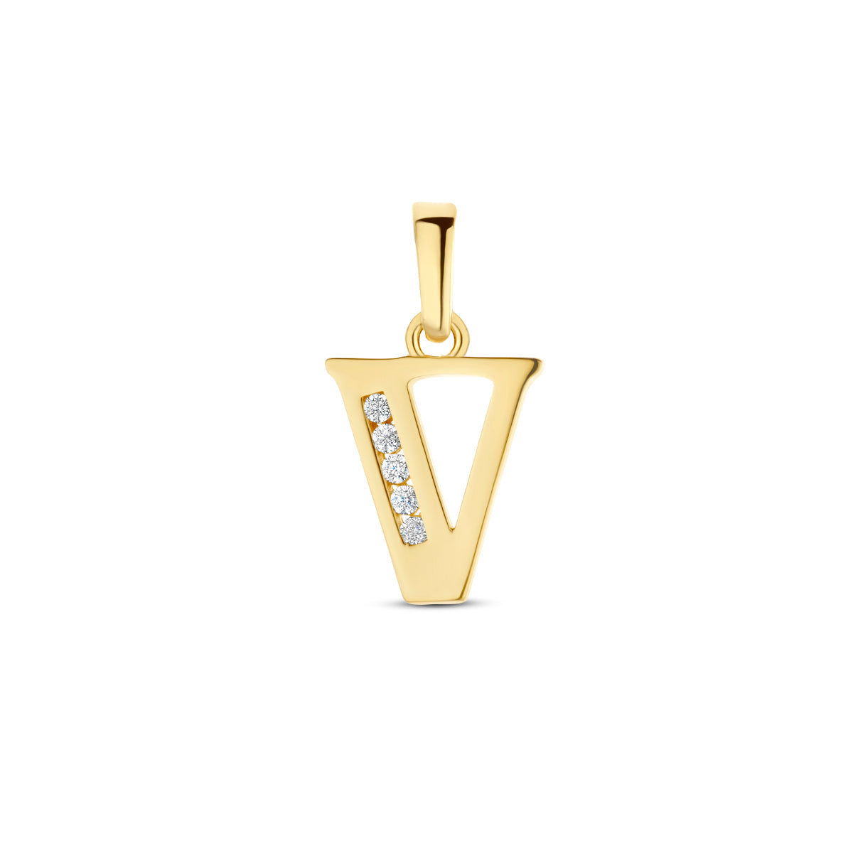 Hanger letter V zirkonia 14 mm 14K geelgoud #Letter_V
