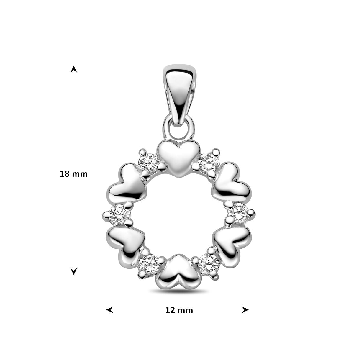 Hanger hartjes zirkonia zilver gerhodineerd 12 mm
