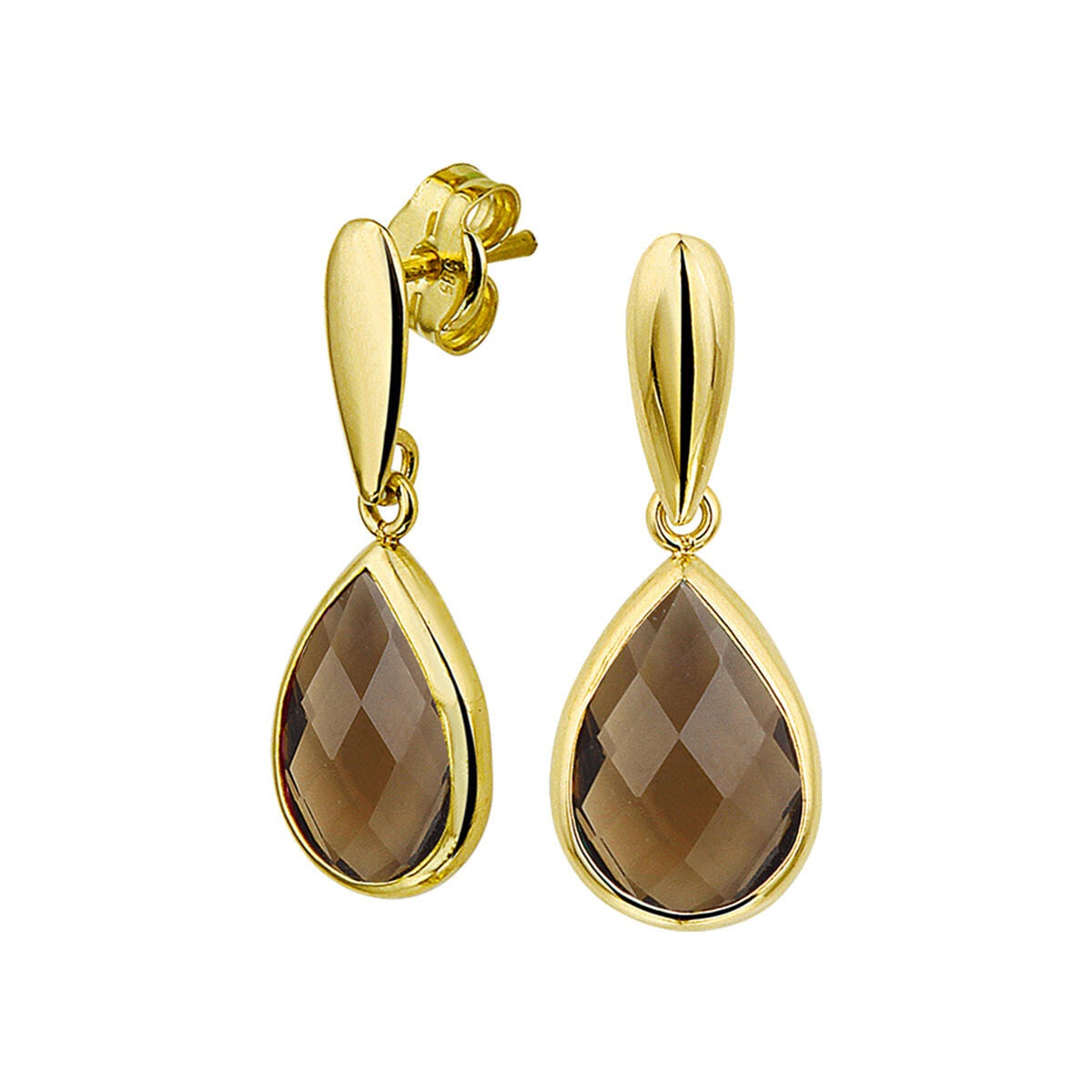 Fantasy Collection Hangende oorbellen rookkwarts 20 mm 14K geelgoud
