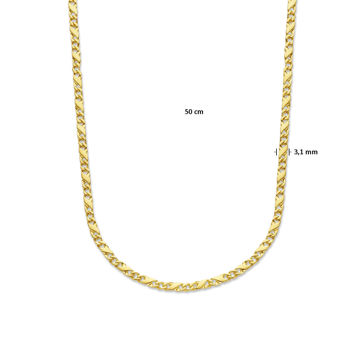 Fantasy Collection Collier gourmette met tussenstuk 4 zijdes geslepen 3,1 mm 14K geelgoud