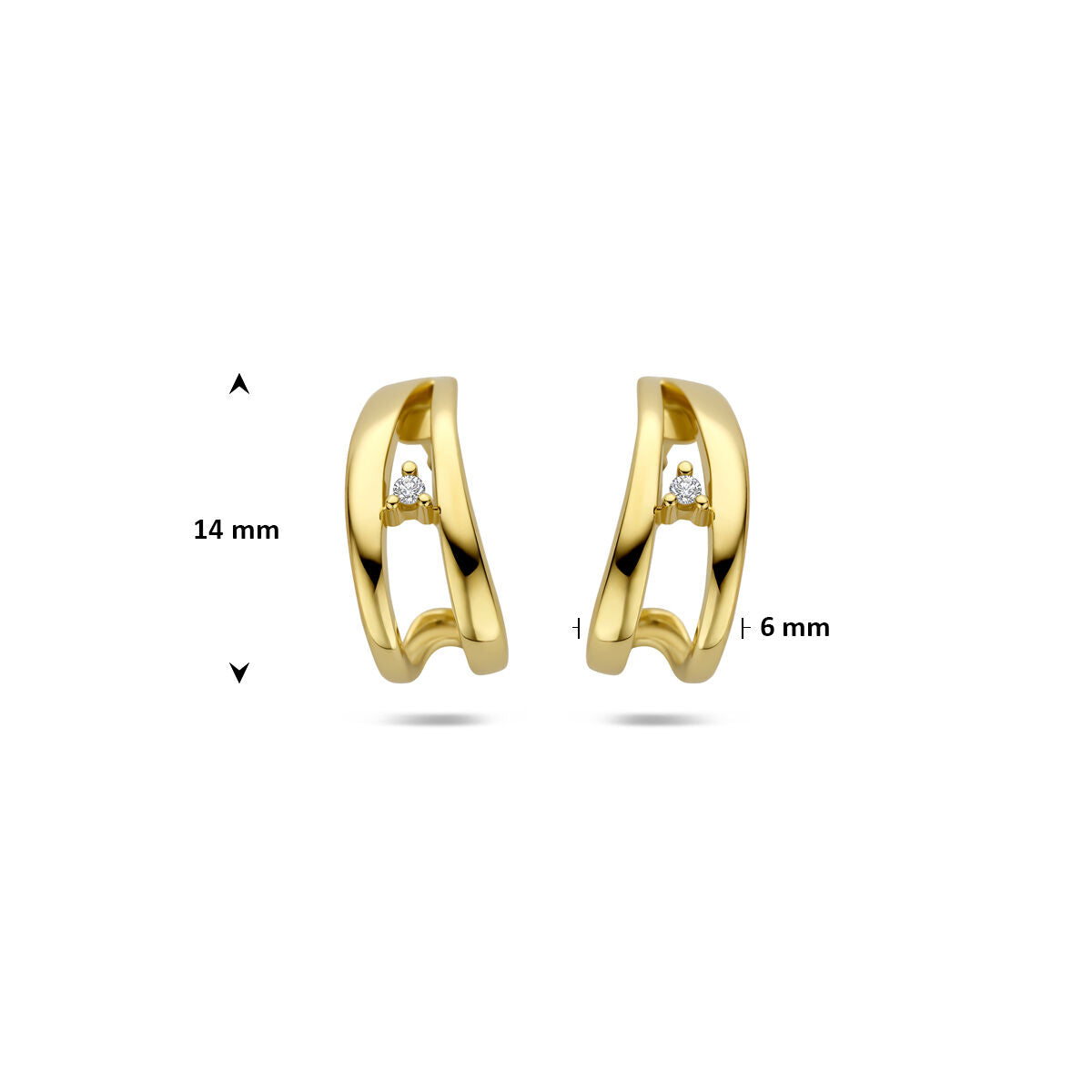 Fantasy Collection Oorbellen diamant 0.02ct (2x 0.01ct) h si 14 mm 14K geelgoud