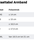 Maattabel voor armbanden op basis van polsomtrek