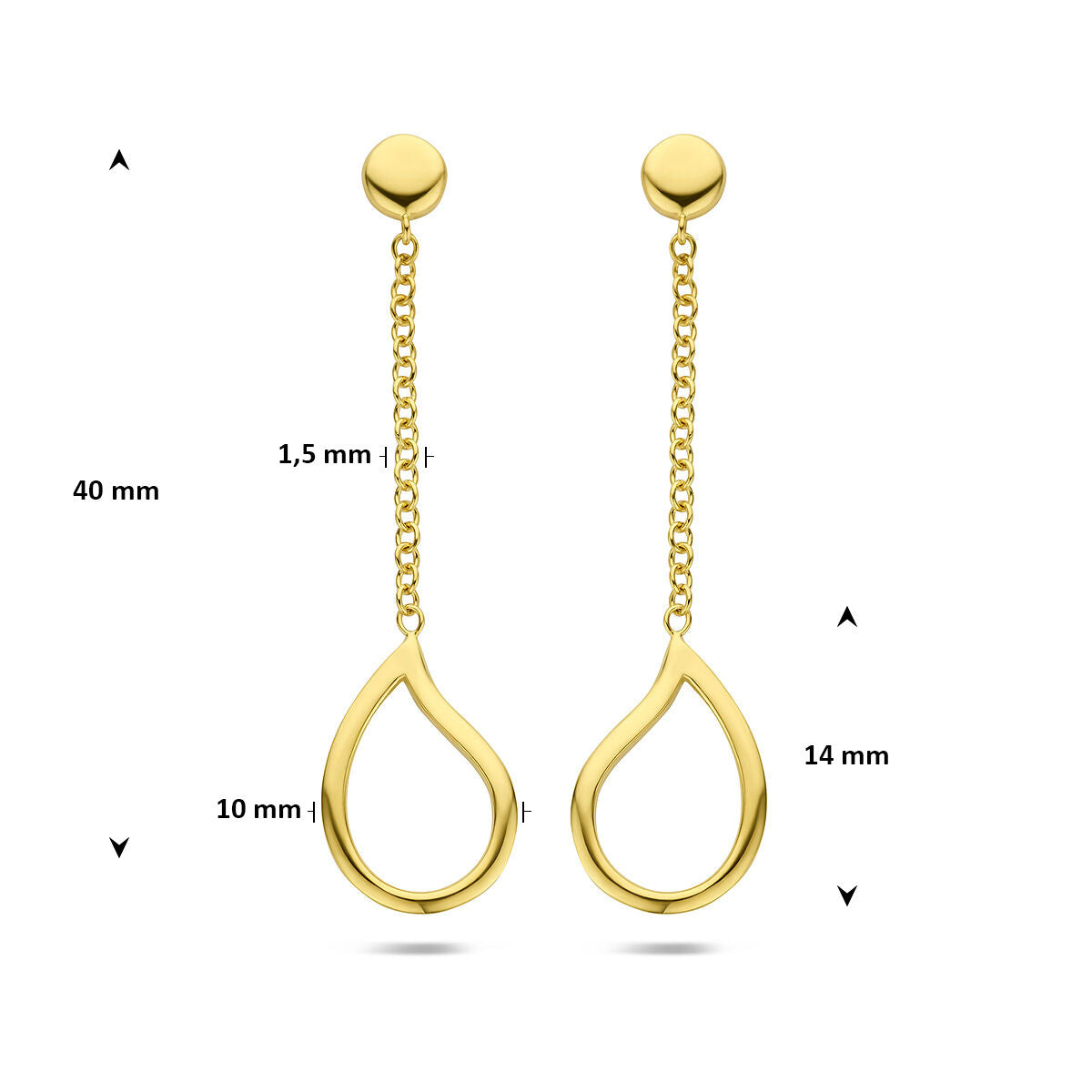 Fantasy Collection Hangende oorbellen druppel 40 mm 14K geelgoud