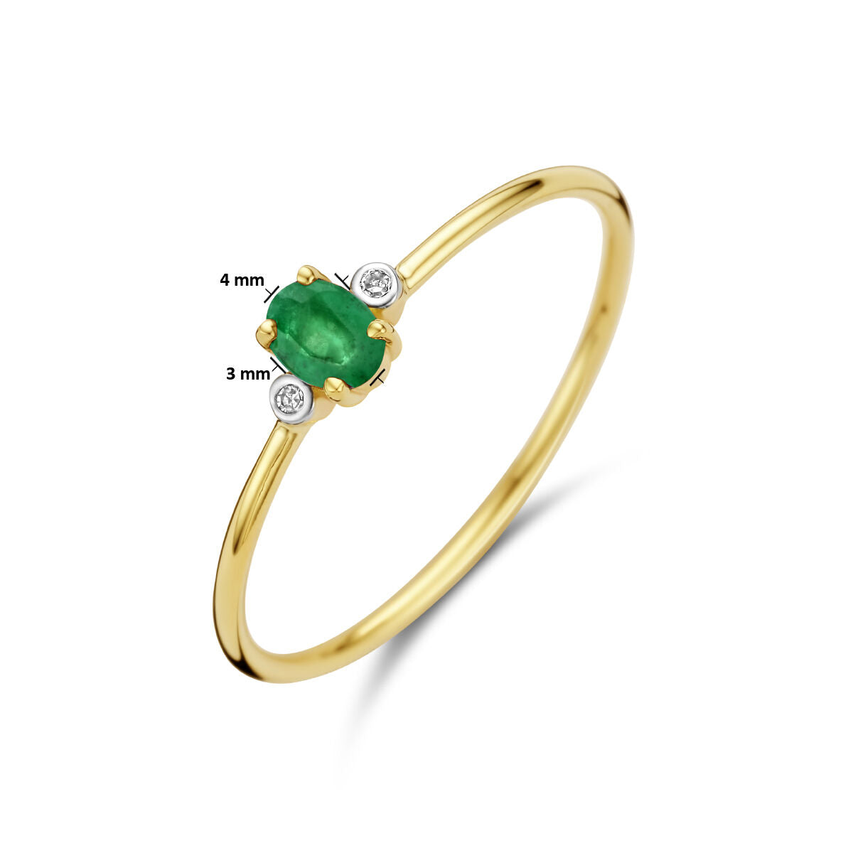 Ring trilogie smaragd en diamant 0.006ct h p1 14K geelgoud