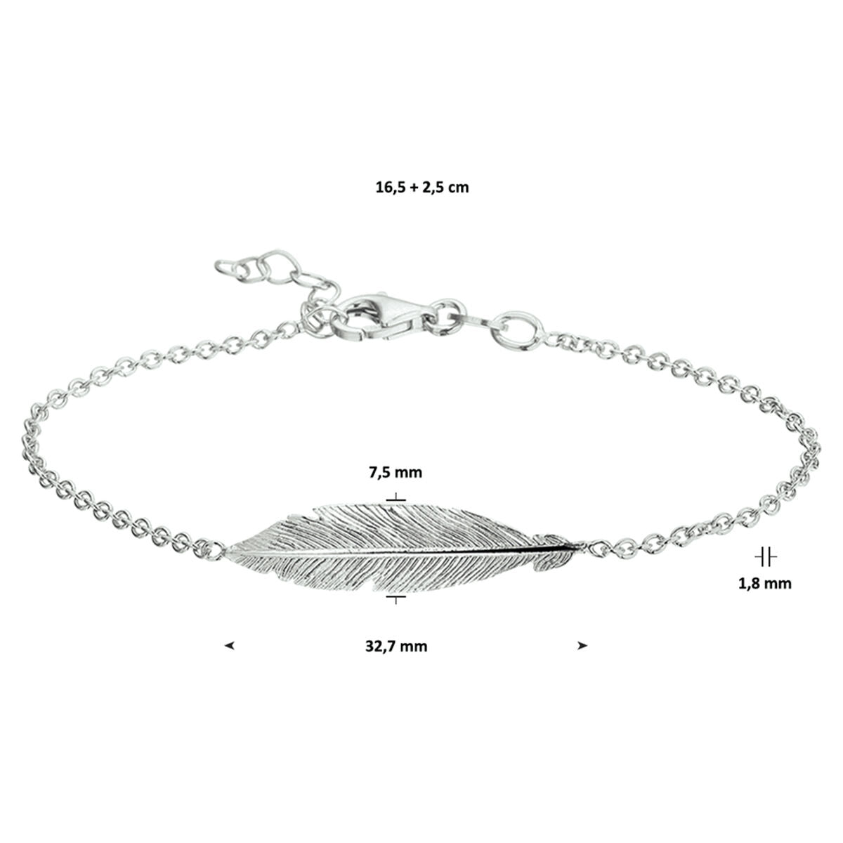 Fantasy Collection Armband veer 16,5 + 2,5 cm zilver