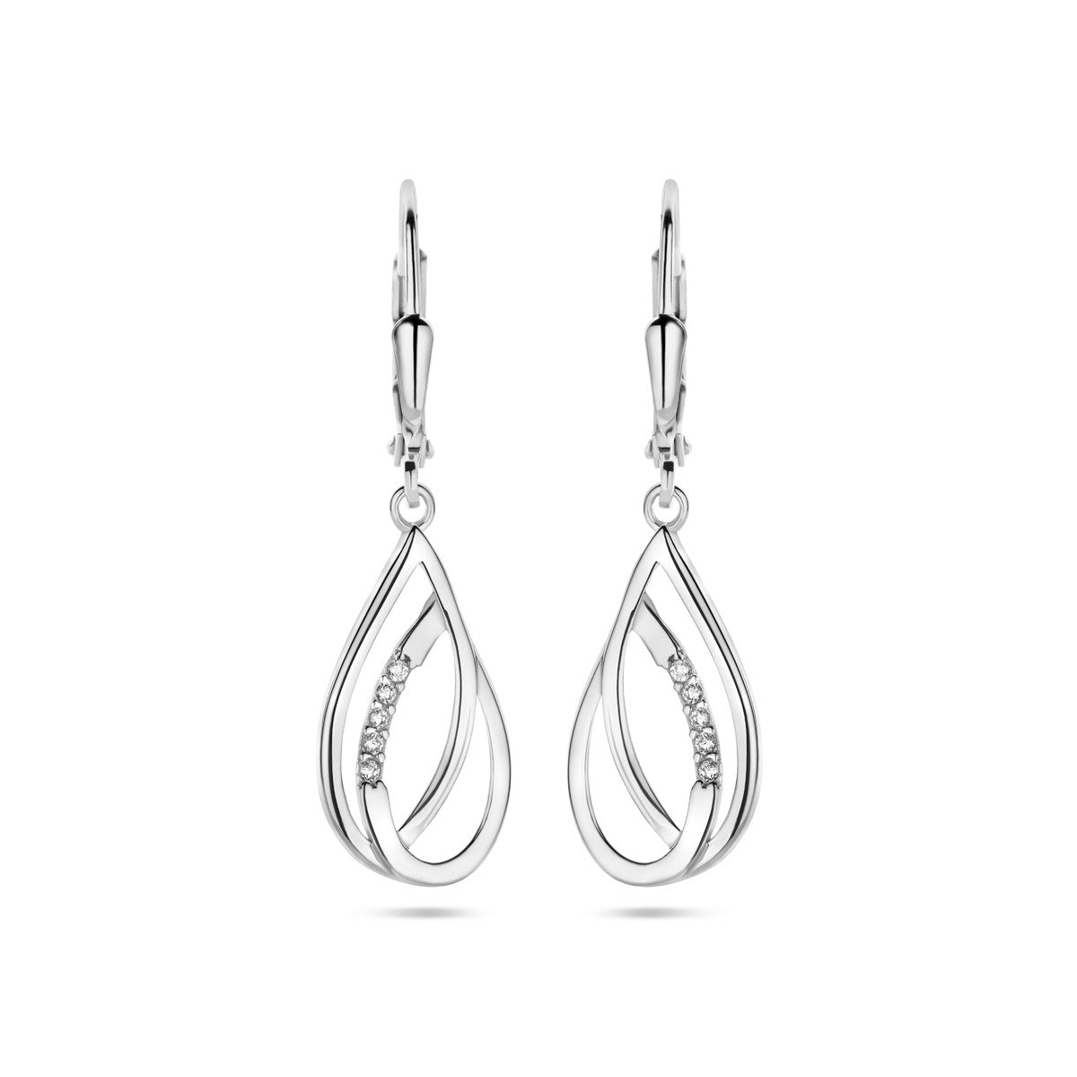 Fantasy Collection Hangende oorbellen druppel zirkonia brisure haak 34 mm zilver