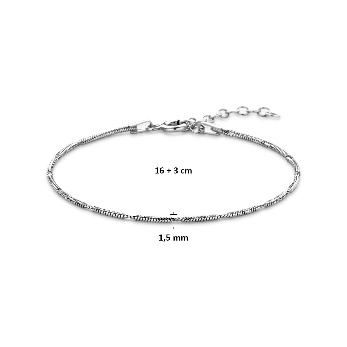 Fantasy Collection Armband slang rond 1,5 mm 16 + 3 cm zilver