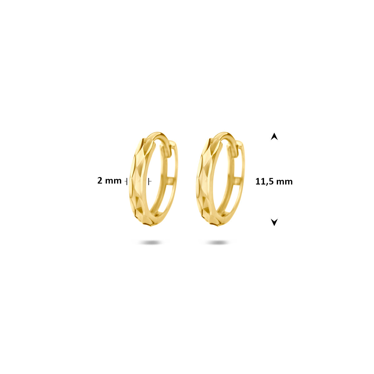 Klapoorringen gediamanteerd 9K geelgoud 11,5 mm
