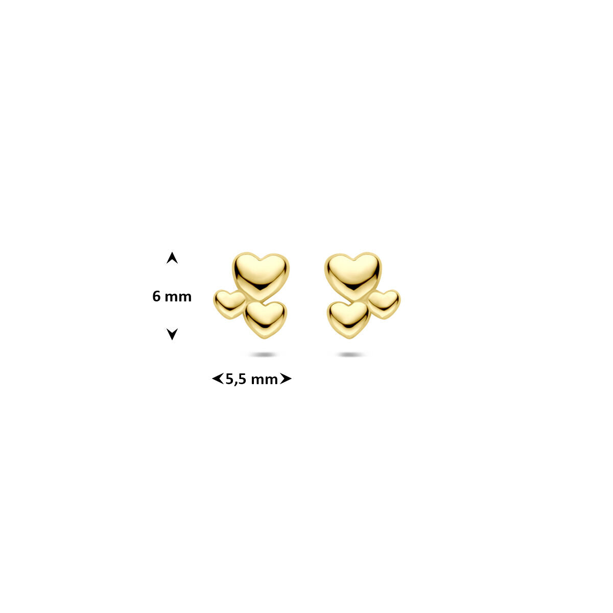 Oorknoppen hartjes 9K geelgoud 6 mm