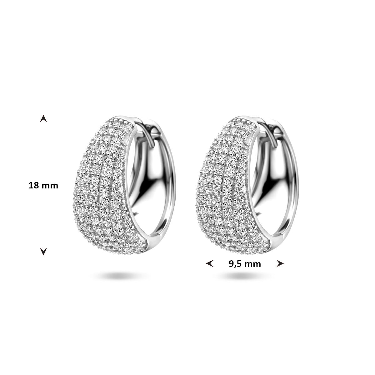 Zilveren gerhodineerde klapoorringen zirkonia 18 mm - 1341908