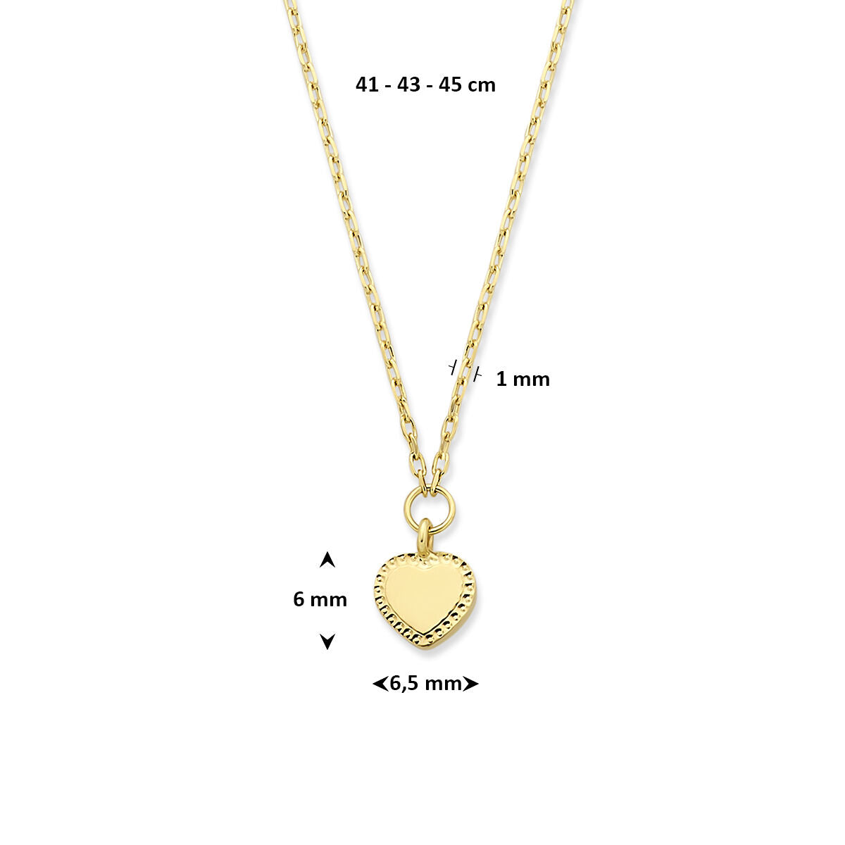 Collier hartje 41 - 43 - 45 cm 14K geelgoud