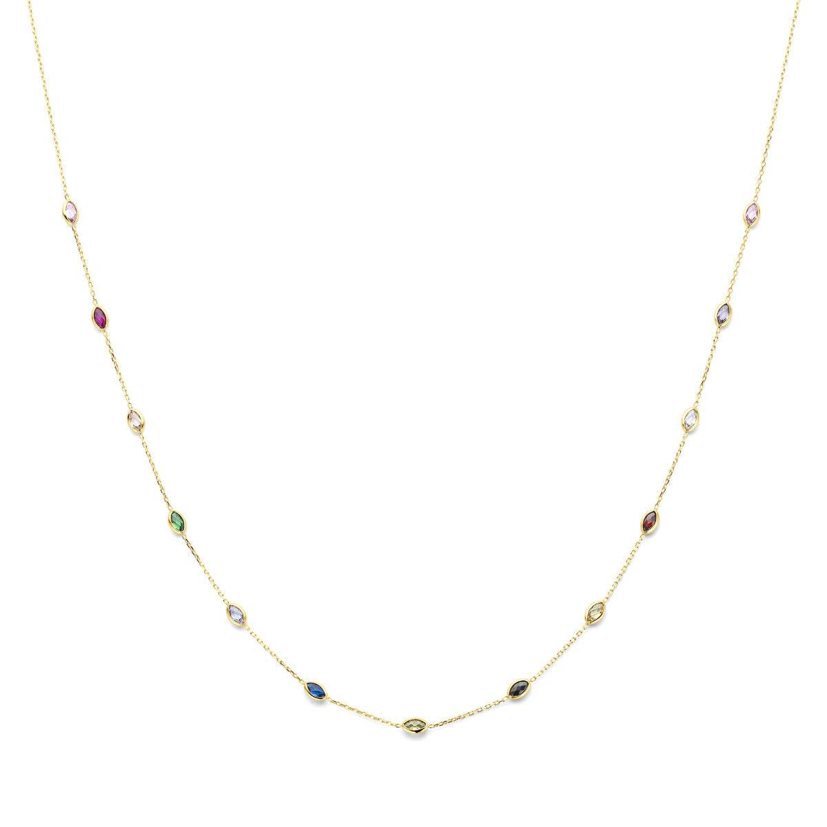 Collier gekleurd zirkonia 41 - 43 - 45 cm 14K geelgoud