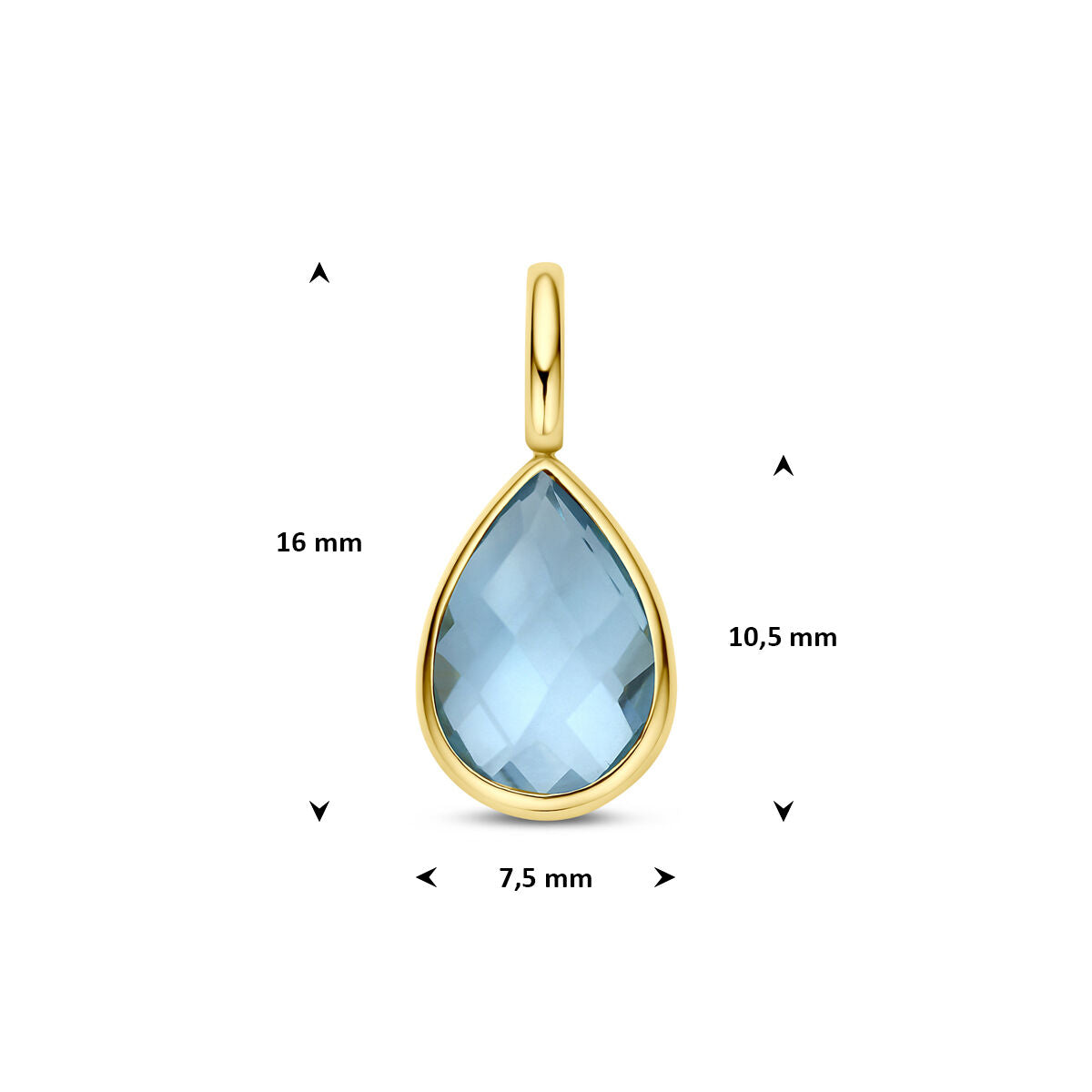 Hanger blauw topaas 9K geelgoud 10,5 mm