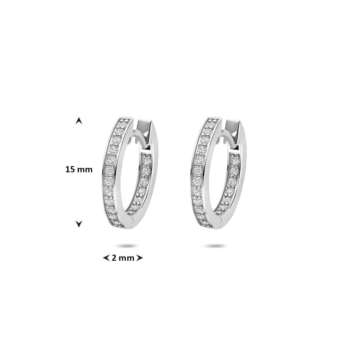 Zilveren gerhodineerde klapoorringen zirkonia 15 mm - 1341483