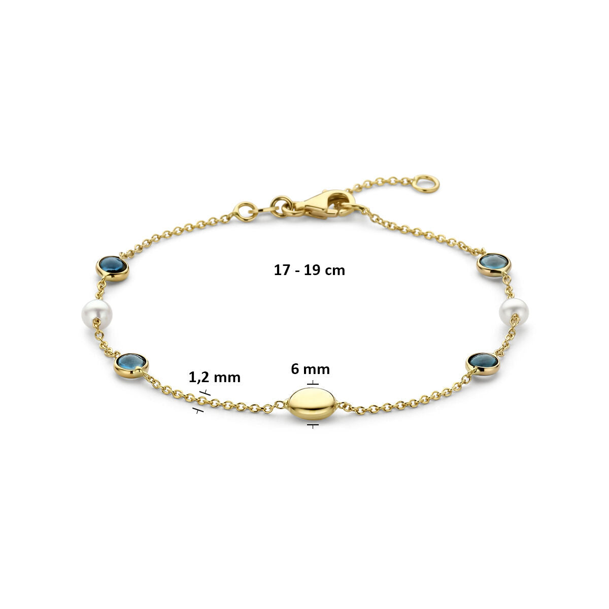 Armband parels en london blue topaas 17 - 19 cm 14K geelgoud