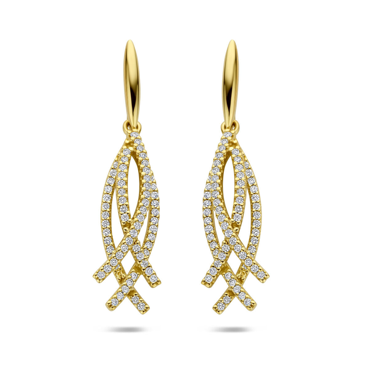 Fantasy Collection Hangende oorbellen diamant 0.50ct (2x 0.25ct) h si 34 mm 14K geelgoud