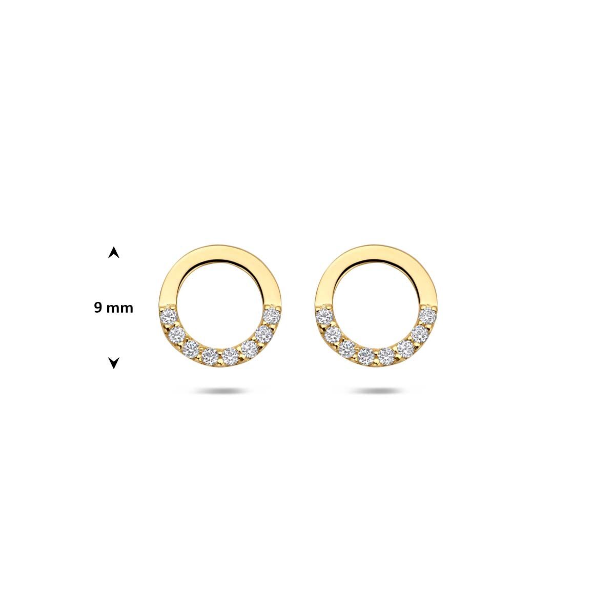 Oorknoppen zirkonia 9K geelgoud 9 mm wit