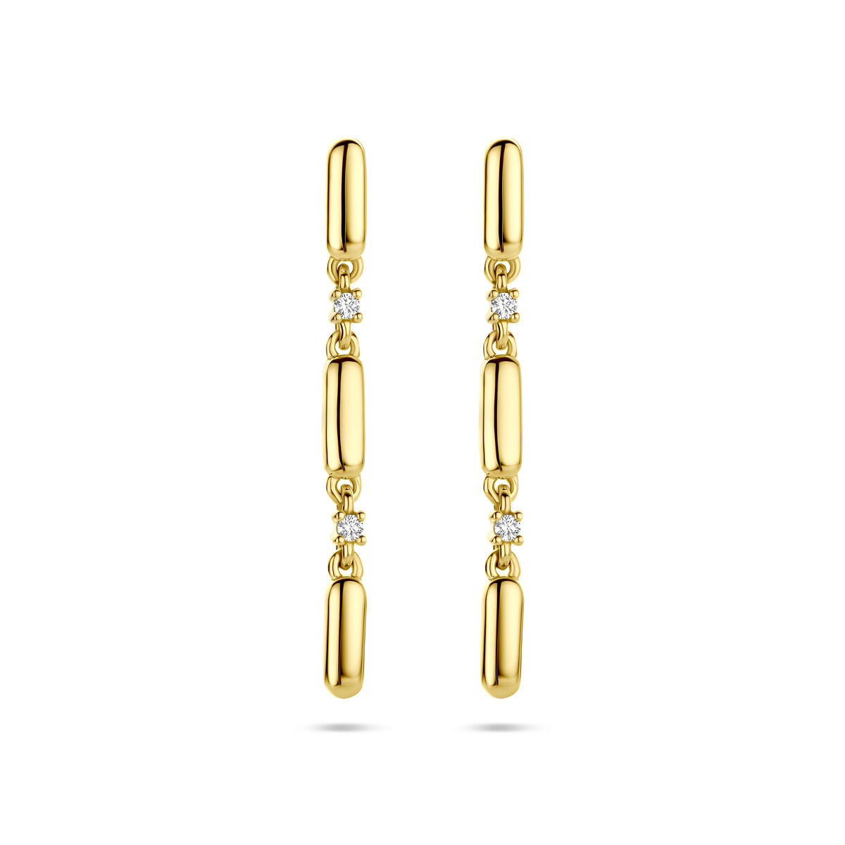 14K geelgouden oorhangers diamant 0.06ct 2x 0.03ct h si 32 mm - 4034621