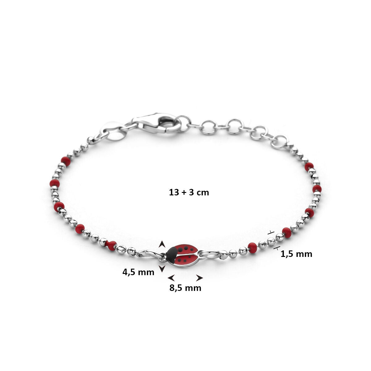 Fantasy Collection Armband emaille lieveheersbeestjes 13 + 3 cm zilver
