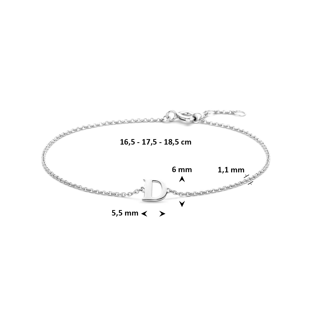 Armband letter D zilver gerhodineerd #Letter_D