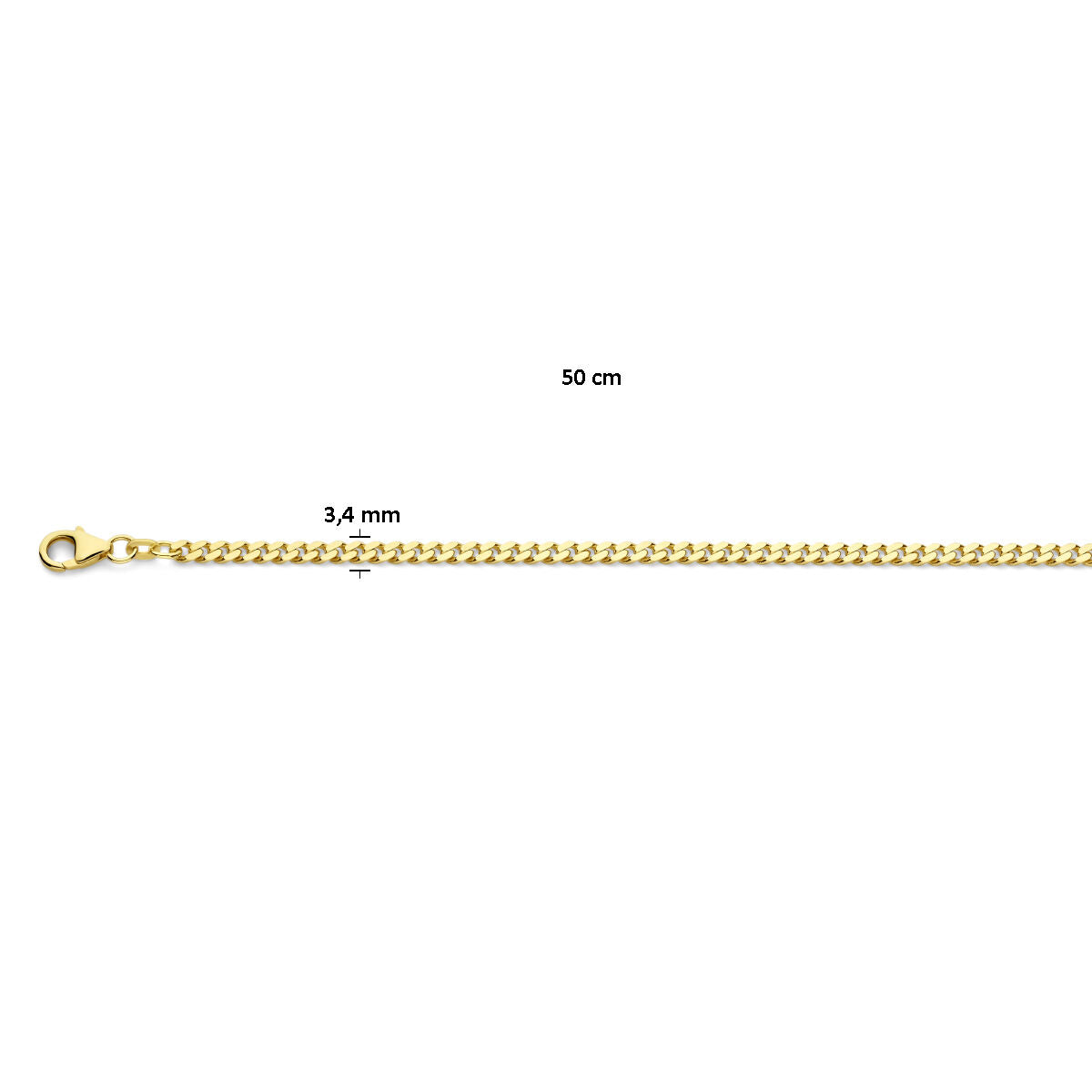 Fantasy Collection Collier gourmette 2 zijdes geslepen 3,4 mm massief 14K geelgoud