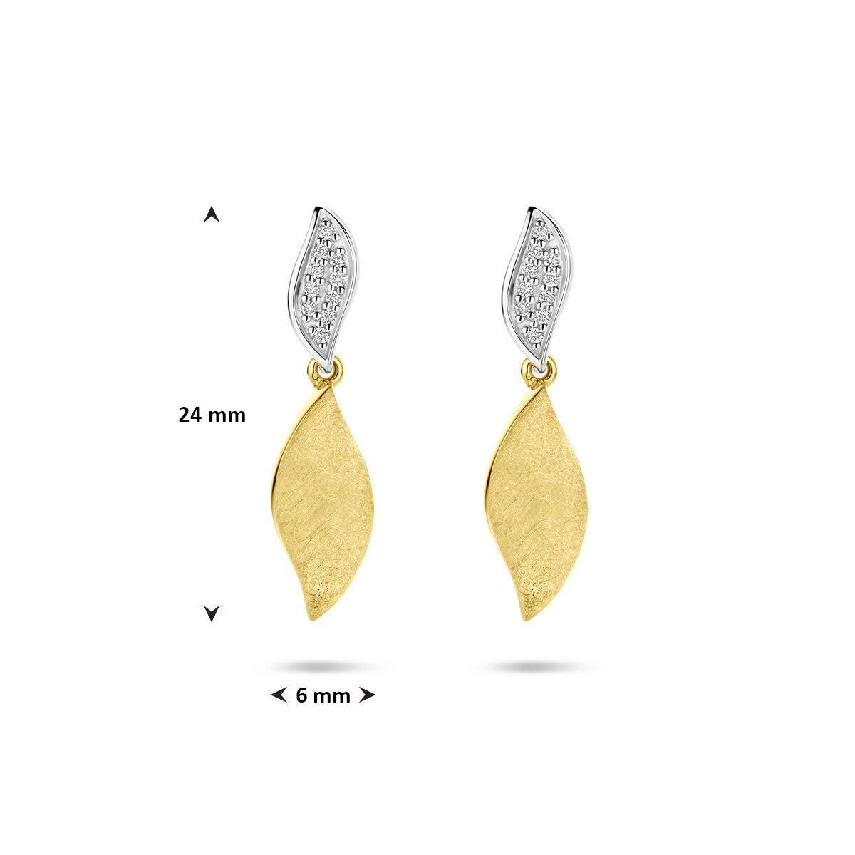 Fantasy Collection Hangende oorbellen poli/mat diamant 0.06ct (2x 0.03ct) h si 24 mm 14K bicolor goud