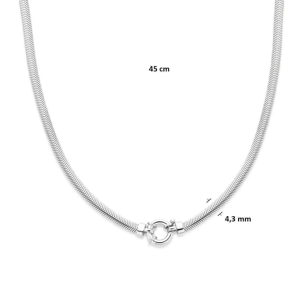 Fantasy Collection Collier slang plat met groot veerslot 4,3 mm 45 cm zilver gerhodineerd