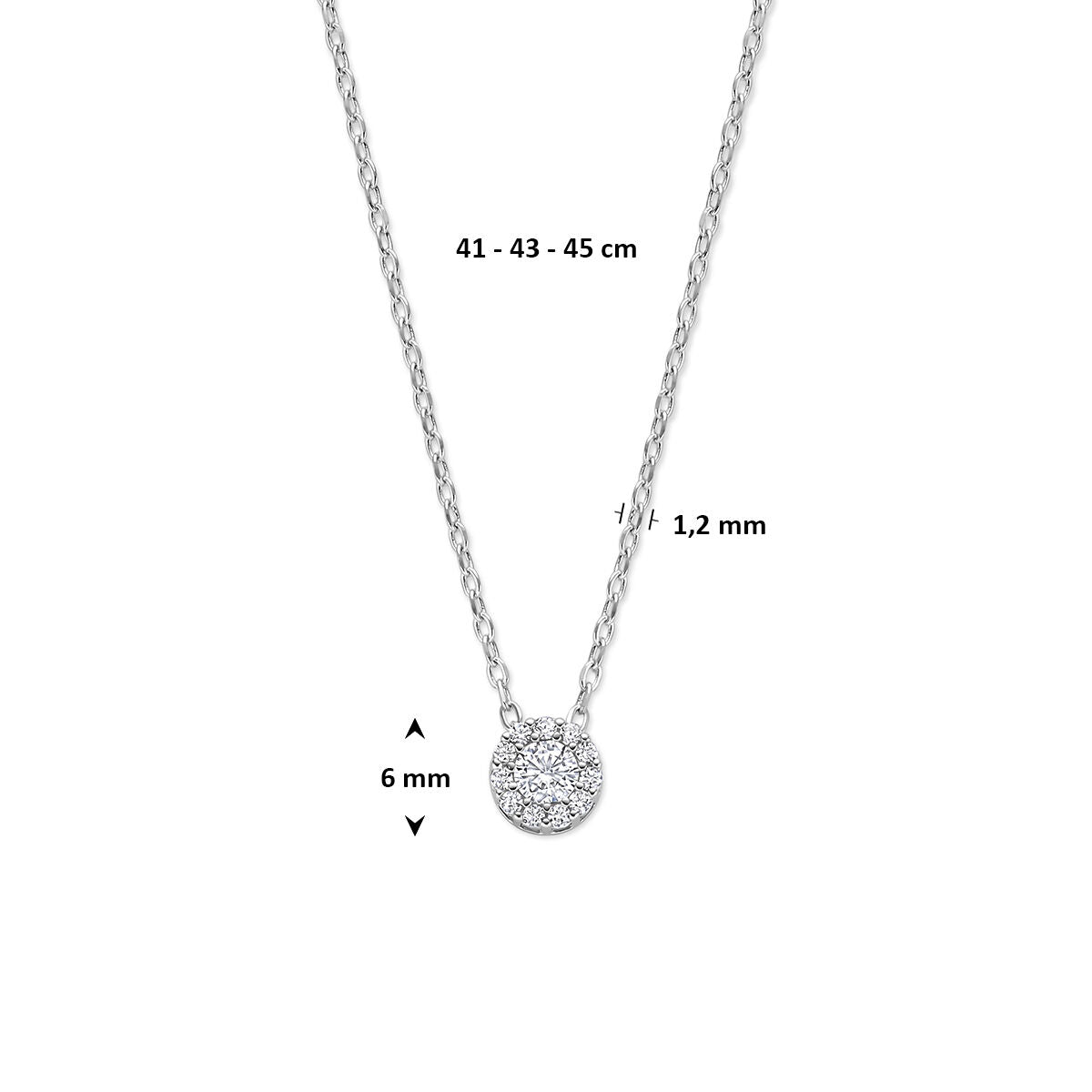 Fantasy Collection Collier zirkonia 41 - 43 - 45 cm zilver gerhodineerd
