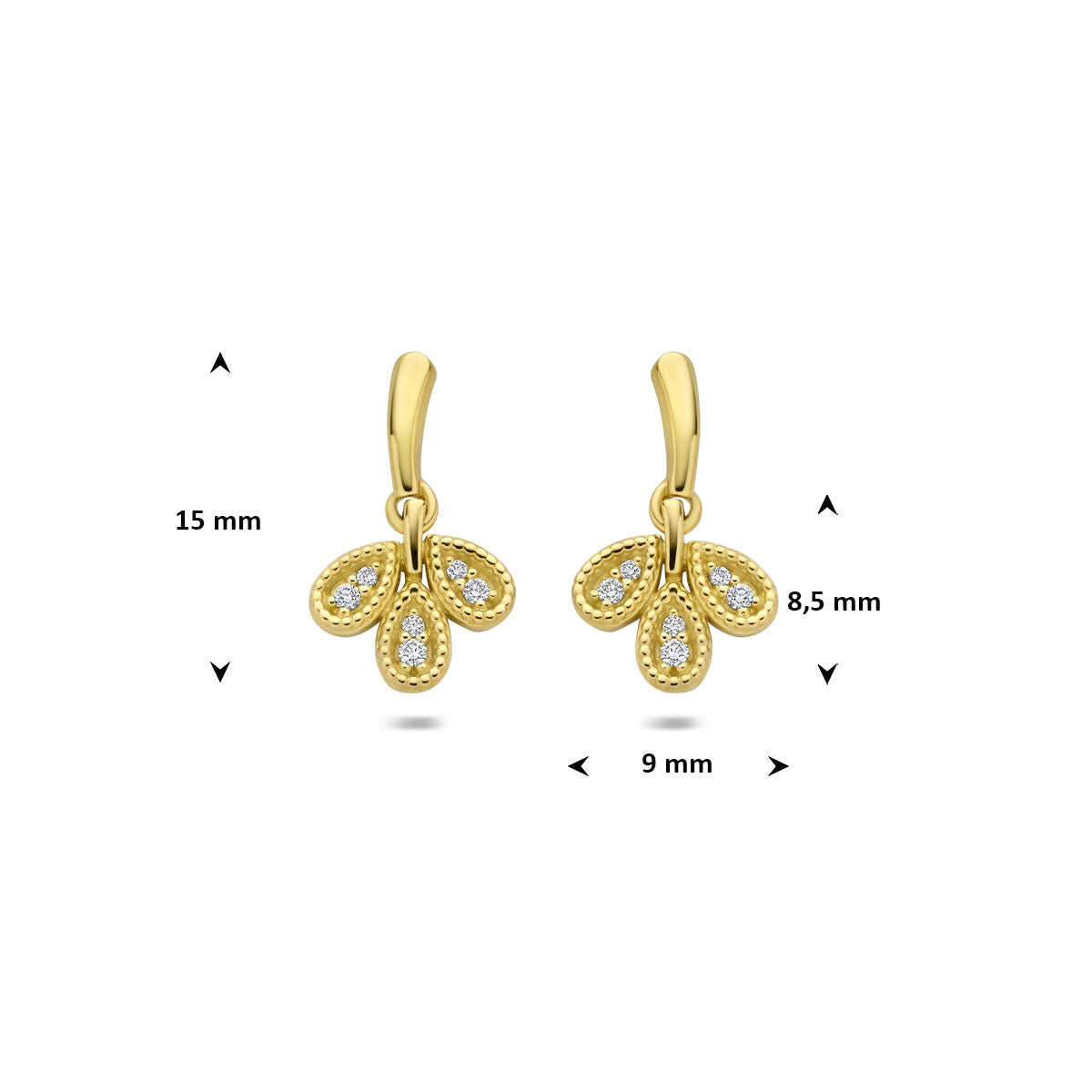 Fantasy Collection Hangende oorbellen diamant 0.06ct (2x 0.03ct) h si 15 mm 14K geelgoud