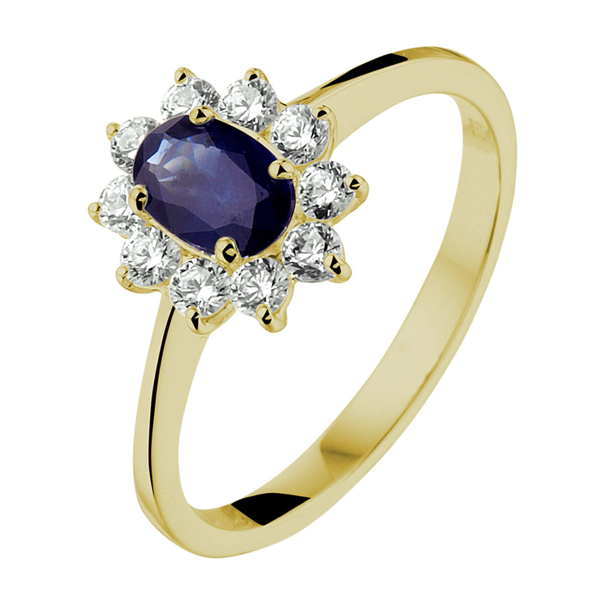 14K Geelgouden Ring met Zirkonia en Saffier