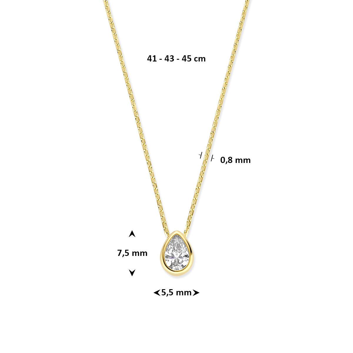 Collier zirkonia 41 - 43 - 45 cm 14K geelgoud