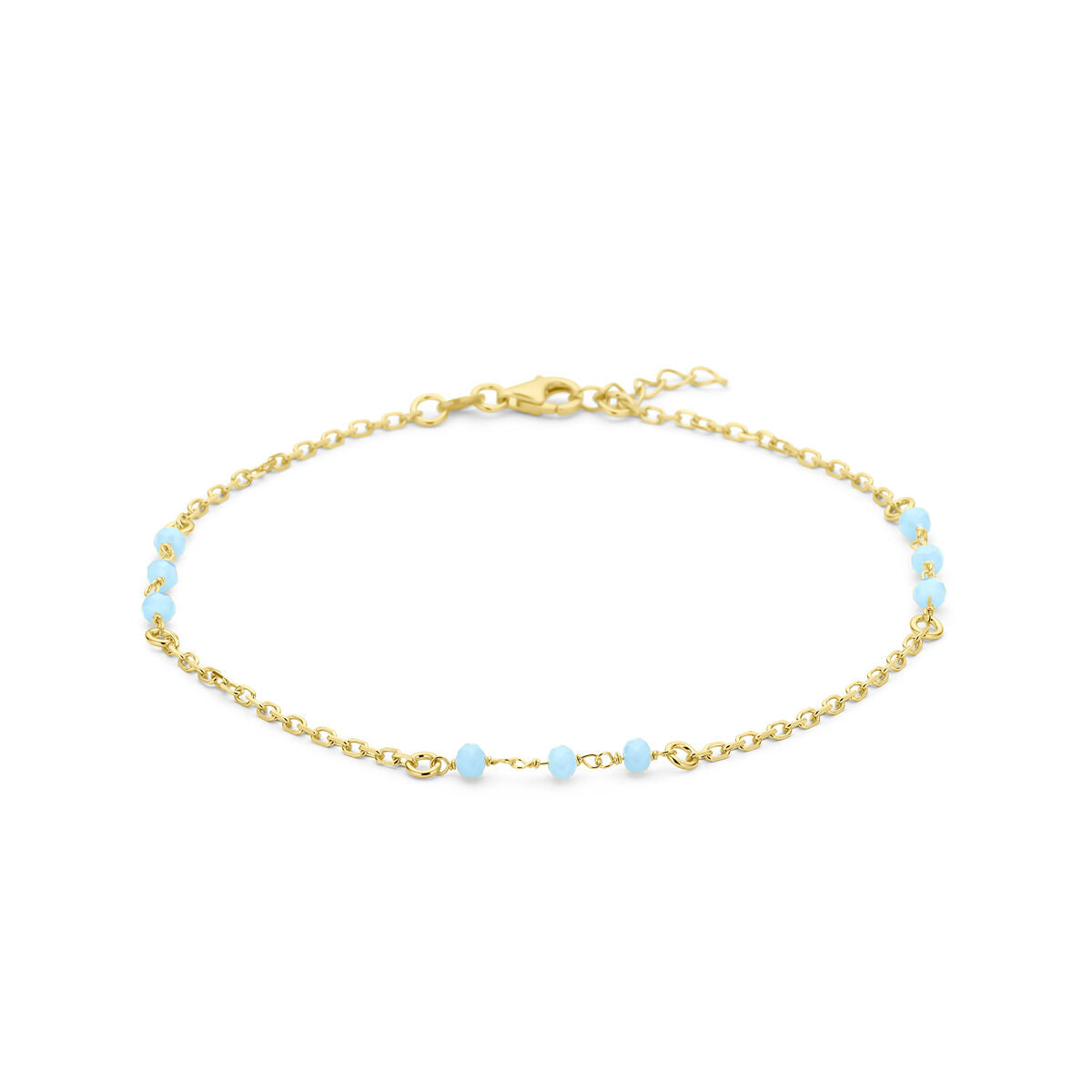 Enkelbandje blauw kristal bolletjes 24 + 2 cm 3 micron zilver verguld (geel)