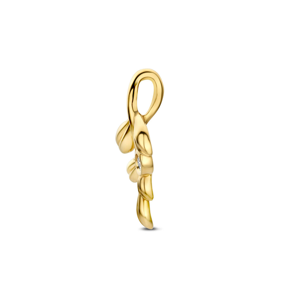 Hanger bladeren en lab grown diamant 0.02ct f vs 14K geelgoud 16 mm