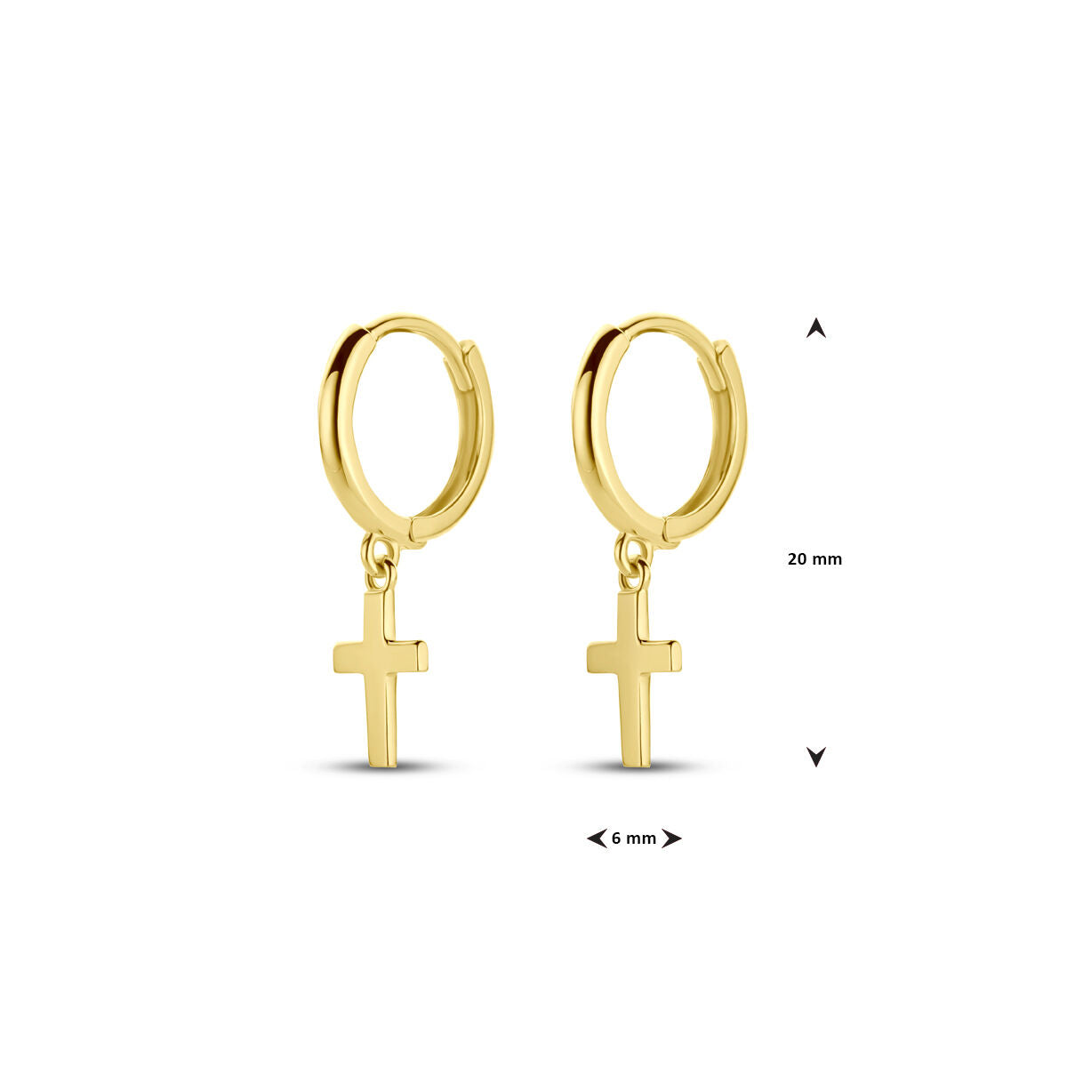 Klapoorringen kruis 9K geelgoud 20 mm