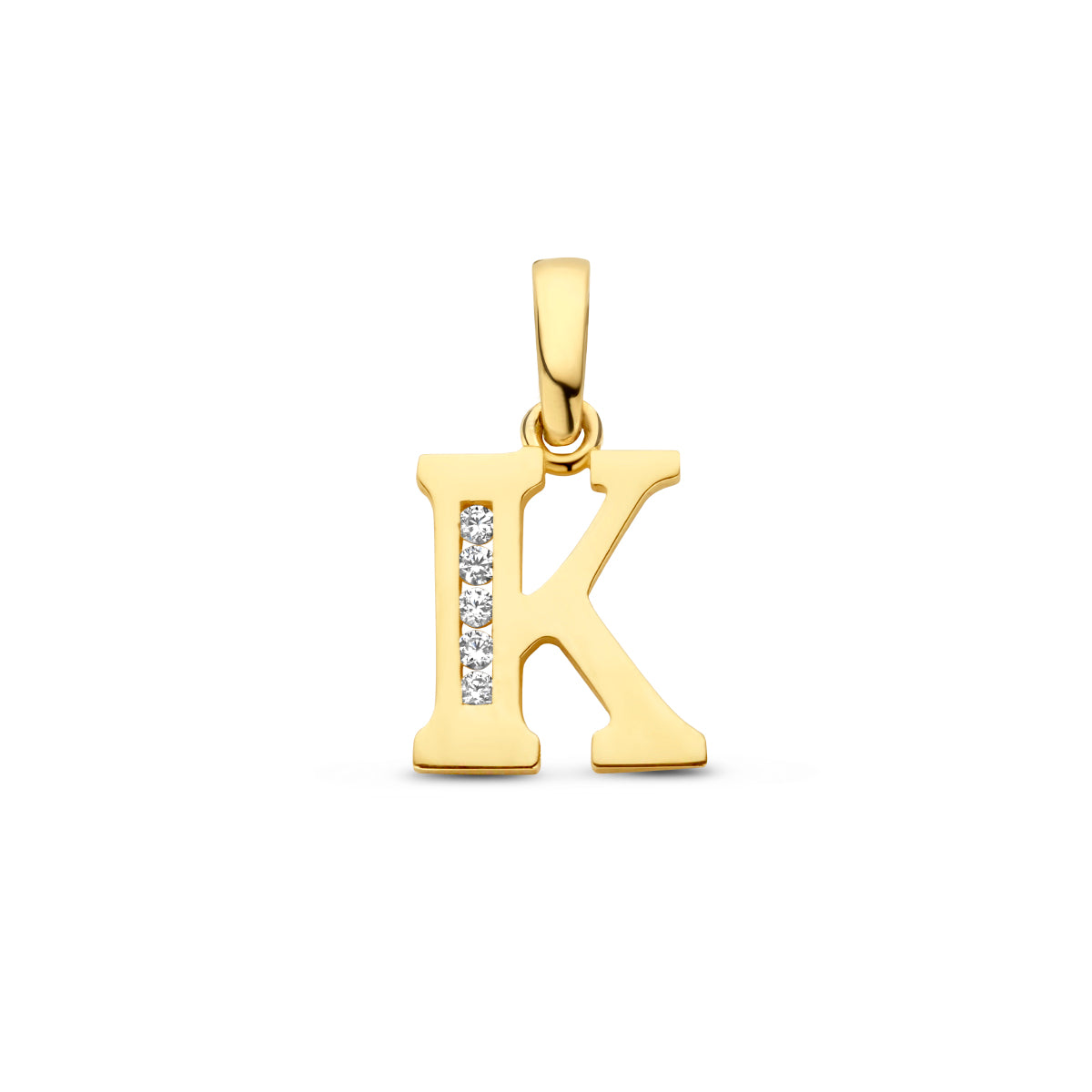 Hanger letter K zirkonia 14 mm 14K geelgoud #Letter_K