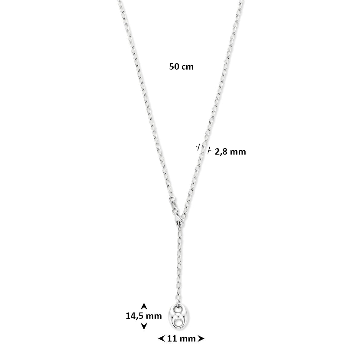 Fantasy Collection Y-collier koffieboon 50 cm zilver gerhodineerd