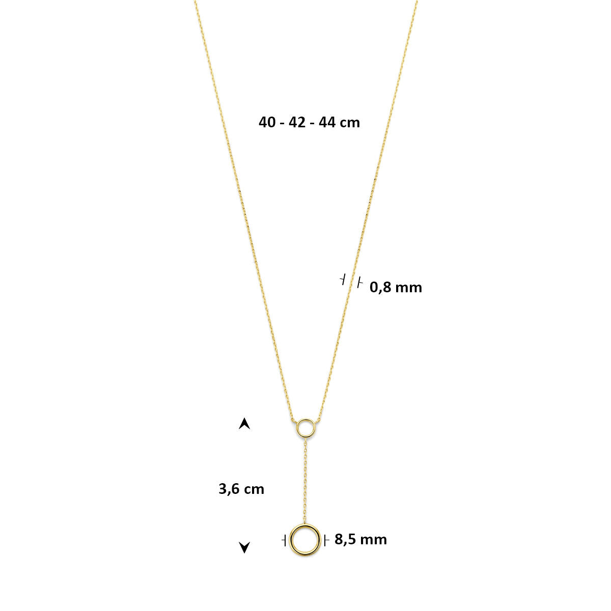 Y-collier rondje 14K geelgoud 40 - 42 - 44 cm