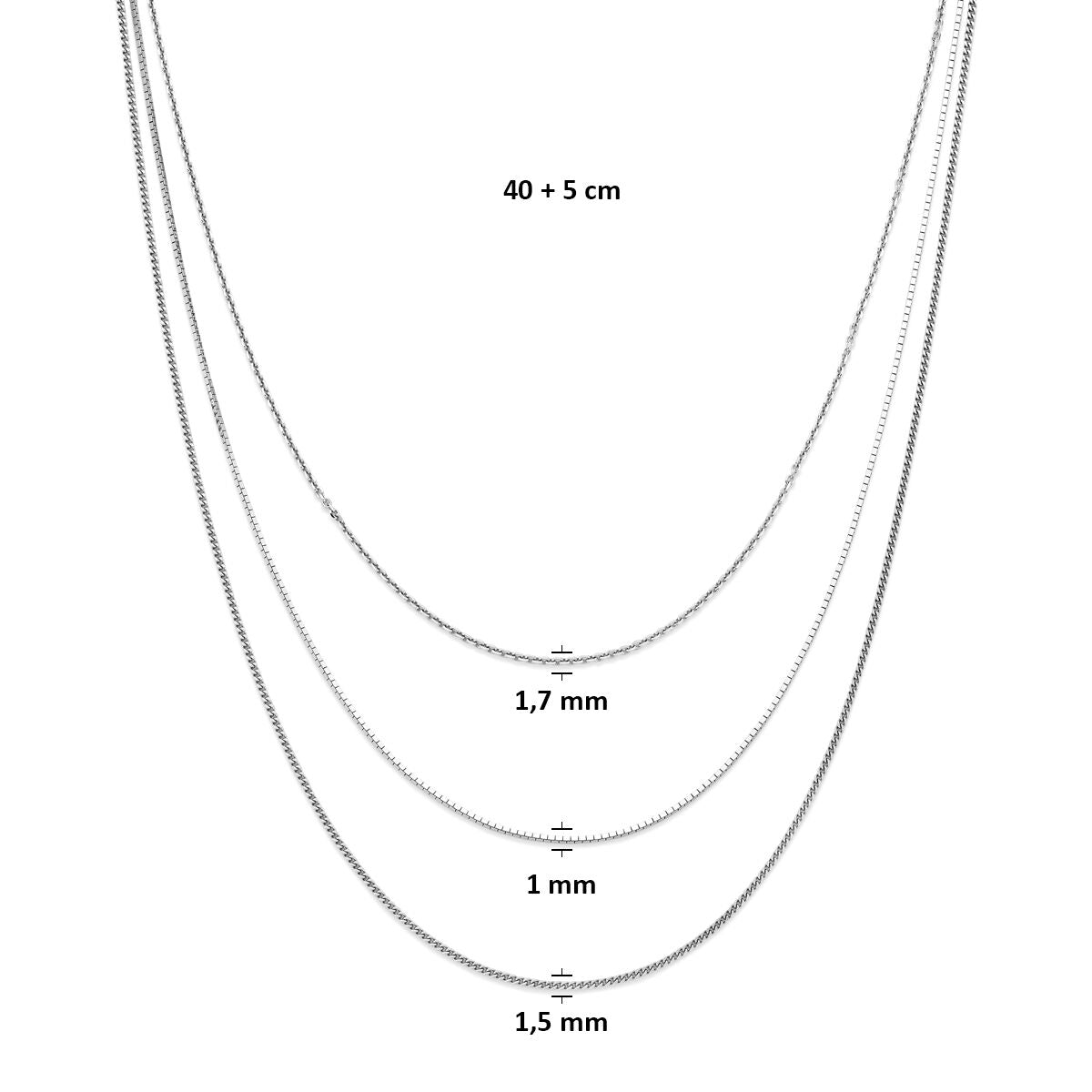 Multi-collier 40,5 + 5 cm zilver gerhodineerd