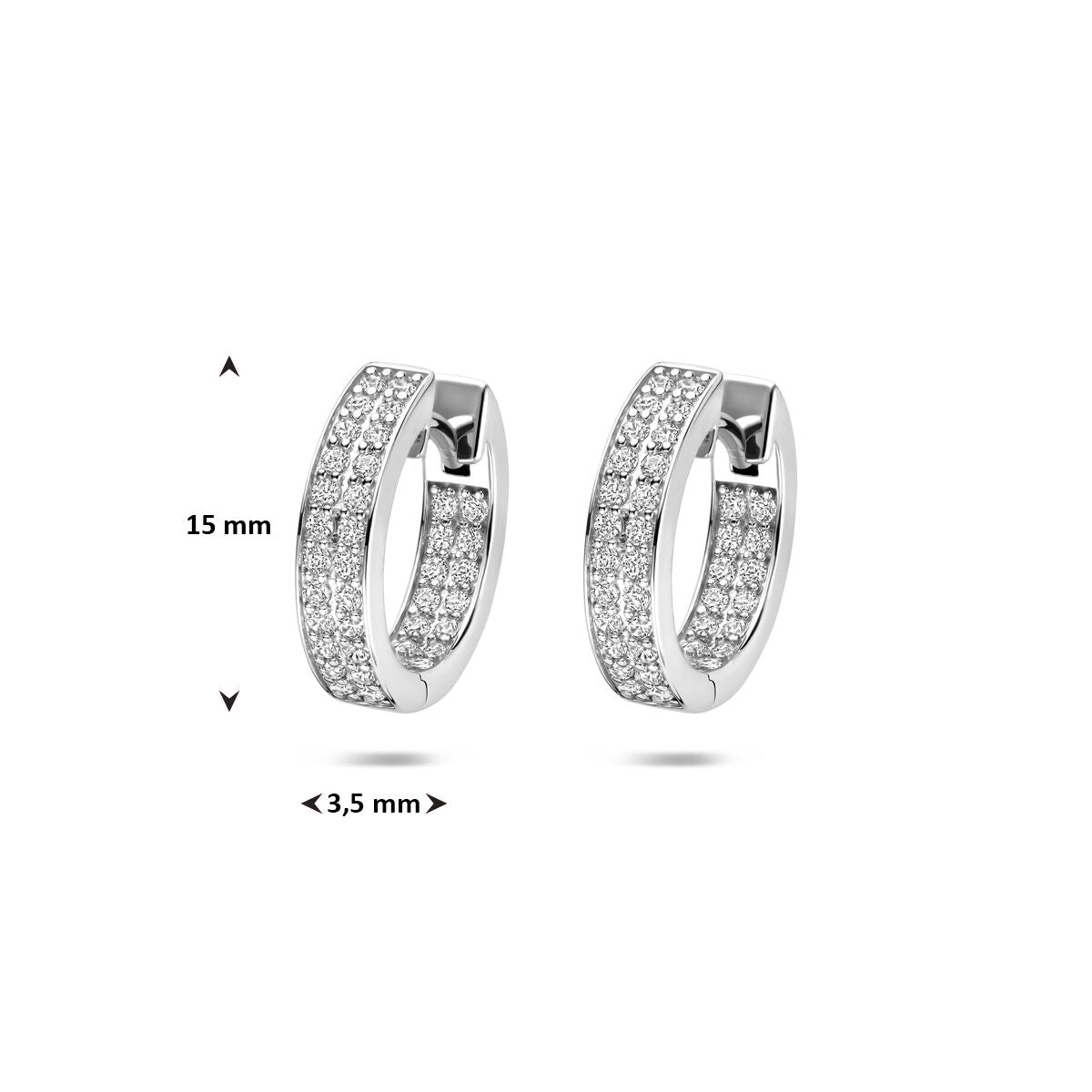Zilveren gerhodineerde klapoorringen zirkonia 15 mm - 1341482