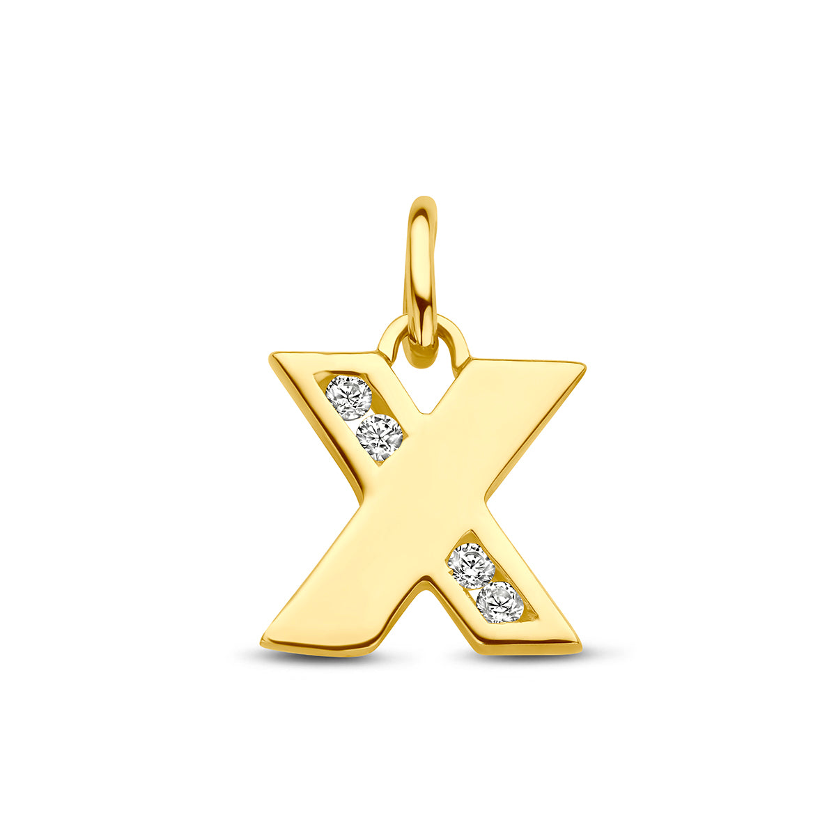 Hanger letter X zirkonia 15 mm 14K geelgoud #Letter_X