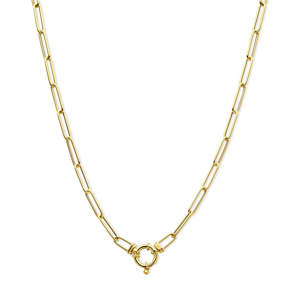 Fantasy Collection Collier paperclip ronde buis 4,0 mm 45 cm met groot veerslot 14K geelgoud