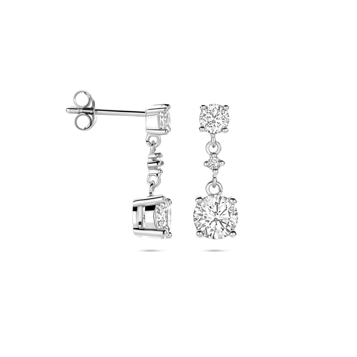 Zilveren gerhodineerde oorhangers zirkonia 18 mm - 1341713