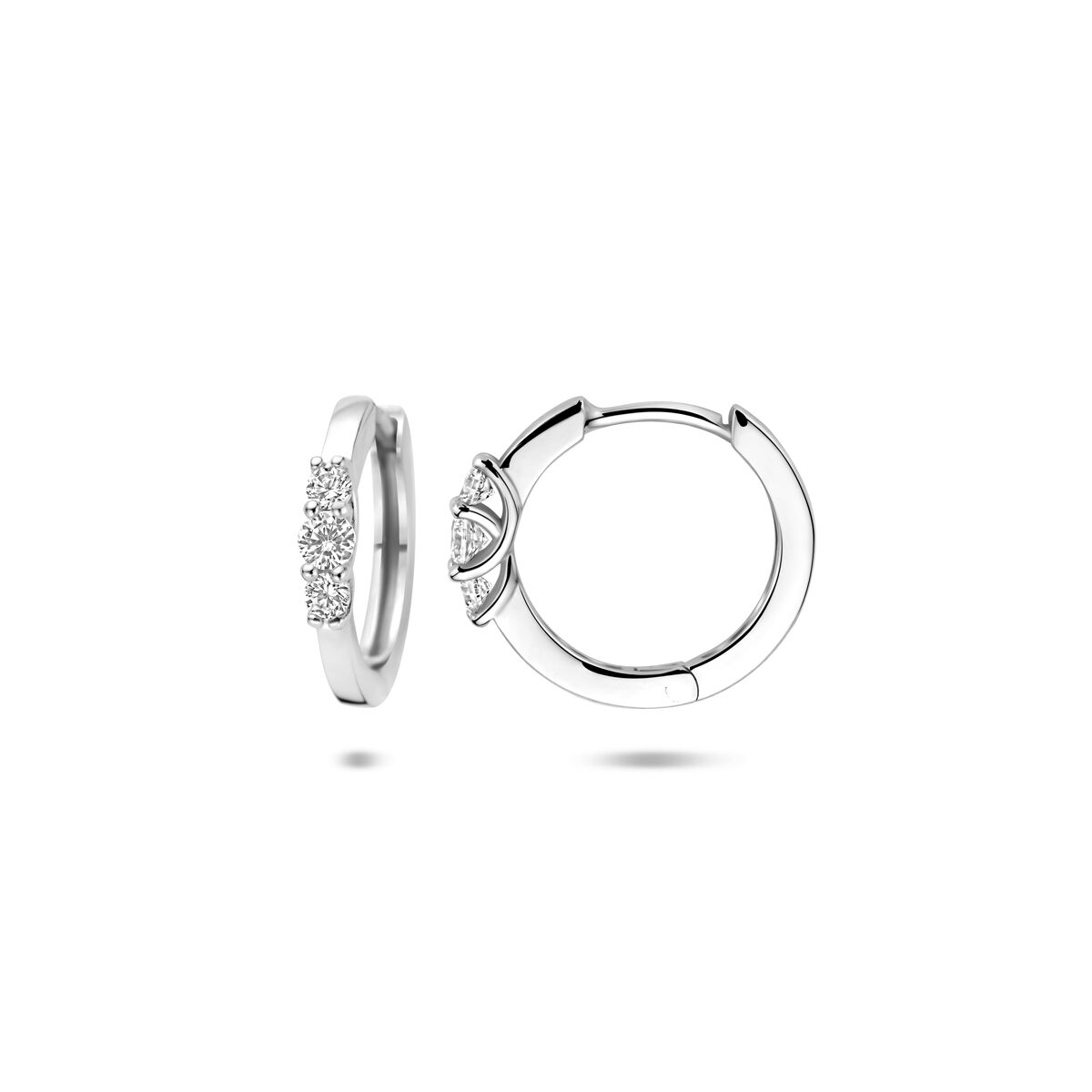 Zilveren gerhodineerde klapoorringen zirkonia 16 mm - 1341232