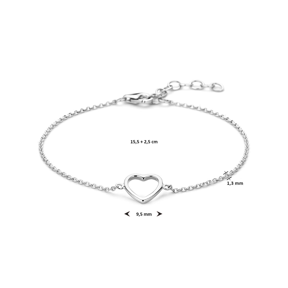 Zilveren Armband hart 1,3 mm 15,5 + 2,5 cm - 1322353 - PansiteNederland.nl